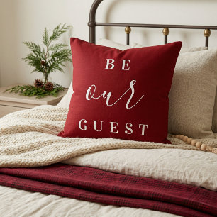 Be Our Guest   Red Farmhouse Holiday Decor Throw Pillow