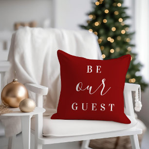 Be Our Guest Red Farmhouse Holiday Decor Throw Pillow