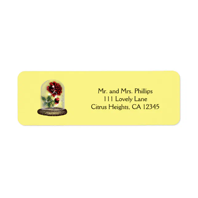 Be Our Guest Red Rose in Glass Elegant Label | Zazzle