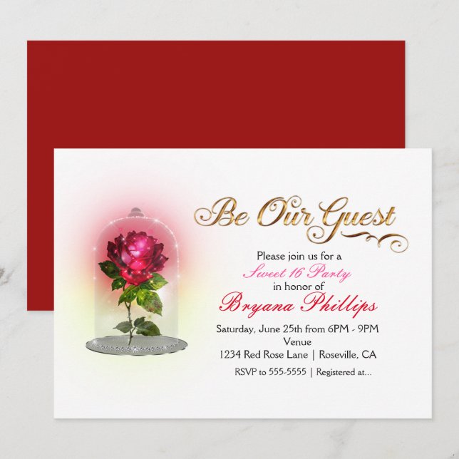 Be Our Guest Red Rose in Glass Elegant Party Invitation (Front/Back)