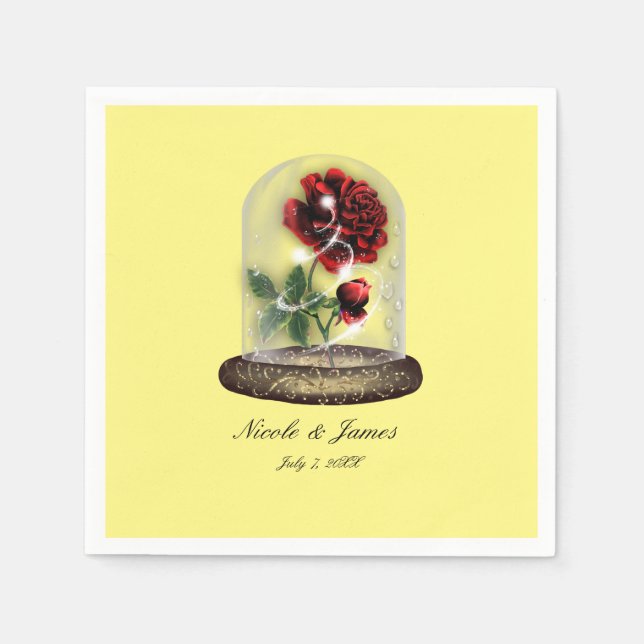 Be Our Guest Red Rose in Glass Elegant Party Napkins (Front)