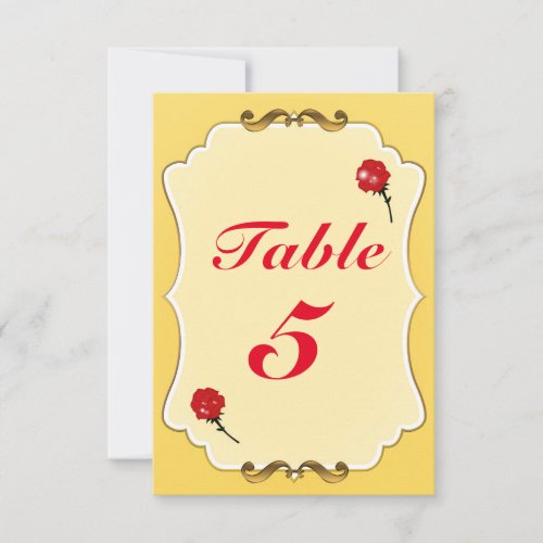 Be Our Guest Red Rose Party Table Number Card