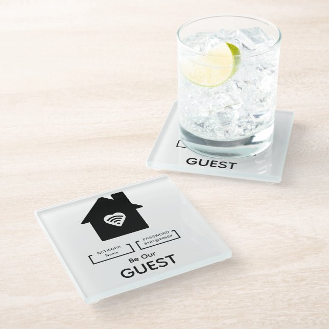 Be Our Guest WIFI information Password Hotel Decor Glass Coaster (Angled)