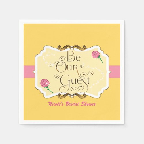 Be Our Guest Yellow  Pink Rose Princess Party Paper Napkins