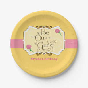 Be Our Guest Yellow & Pink Rose Princess Party Paper Plates