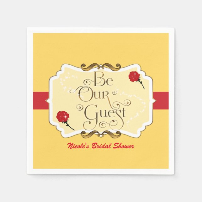 Be Our Guest Yellow & Red Rose Princess Party Napkins (Front)