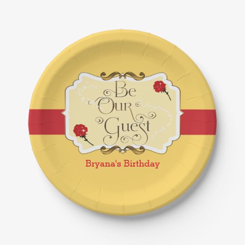 Be Our Guest Yellow  Red Rose Princess Party Paper Plates