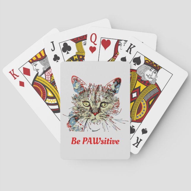 Be PAWsitive, funny cat quote Poker Cards (Back)