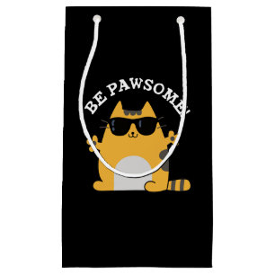 Be Pawsome Funny Awesome Cat Pun Dark BG Small Gift Bag