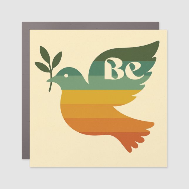 Be Peace Retro Rainbow Peace Dove Bumper Magnet (Front)