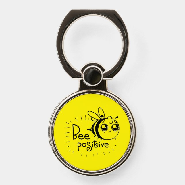 Be Positive Bee Yellow Phone Ring Stand (Front)