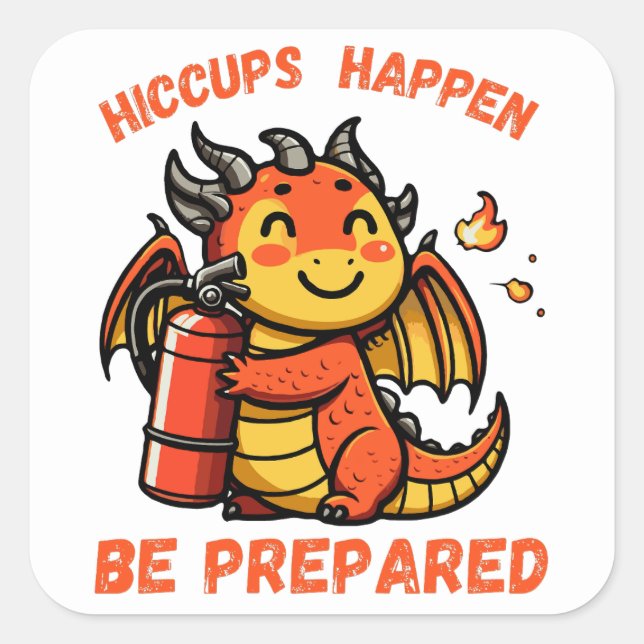 Be Prepared Dragon With A Fire Extinguisher Square Sticker (Front)