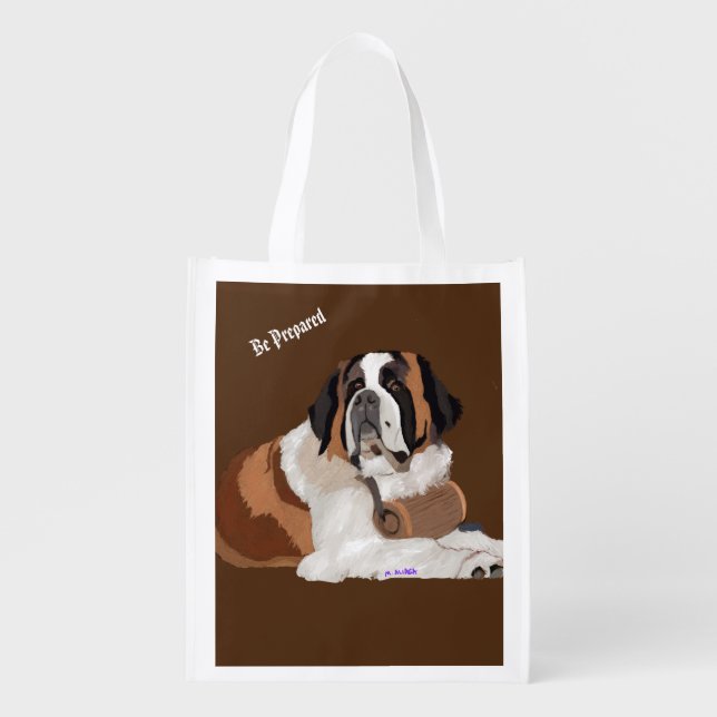 Be Prepared!  Saint Bernard and Keg Grocery Bag (Front)