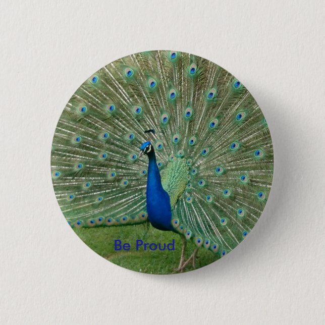 Be Proud Peacock Badge Button (Front)