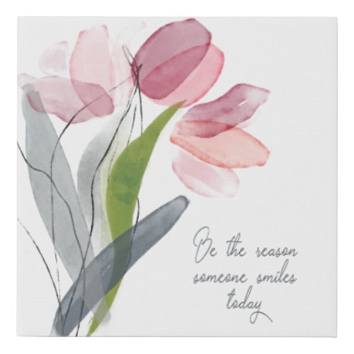 Be Reason Someone Smiles Blush Pink Tulips White Faux Canvas Print