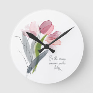 Be Reason Someone Smiles Today Blush Pink Tulips Round Clock