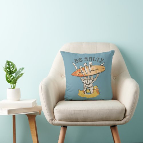 Be Salty Skeleton  Surfboard Throw Pillow