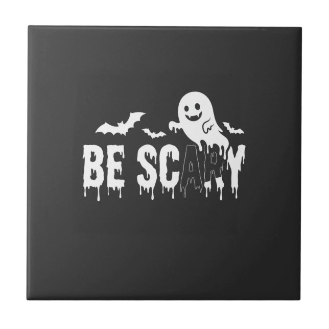 Be Scary Halloween Ghost Bat Design_1 Ceramic Tile (Front)