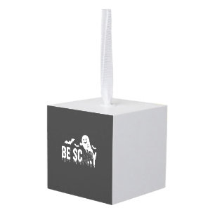 Be Scary Halloween Ghost Bat Design_1 Cube Ornament