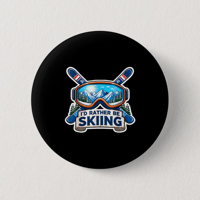 Be skiing lover skier ski resort goggles mountain button (Front)