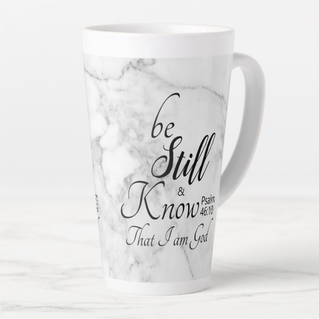 Be Still and Know Bible Verse 46:10 Black Marble Latte Mug (Right Angle)