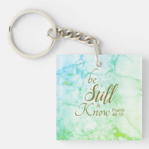 "Be Still and Know" Bible Verse Aqua Blue Marble Keychain