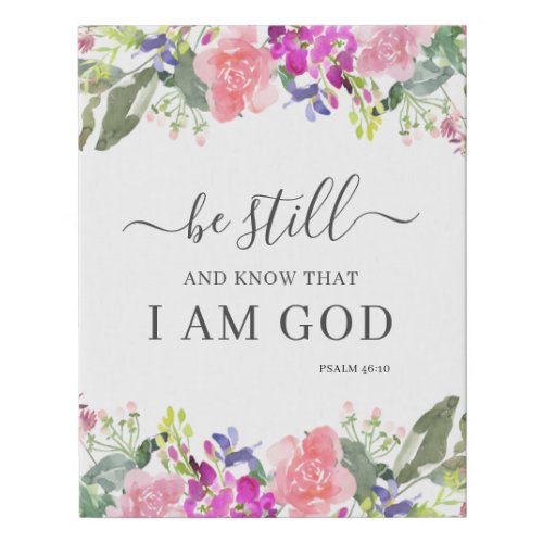 Be Still And Know Bible Verse Modern Floral Faux Canvas Print