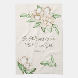 Be Still and Know Elegant Bible Verse Botanical Kitchen Towel