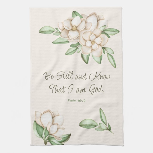 Be Still and Know Elegant Bible Verse Botanical Kitchen Towel (Vertical)