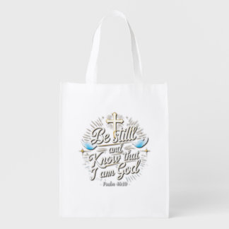 "Be Still and Know – Elegant Christian Quote on Bl Grocery Bag