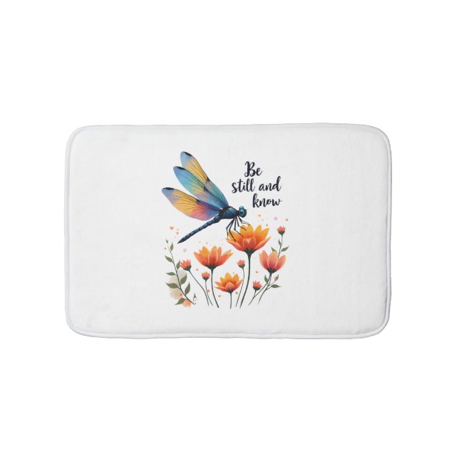 Be still and know Floral Dragonfly Christian Summe Bath Mat (Front)