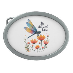 Be still and know Floral Dragonfly Christian Summe Belt Buckle