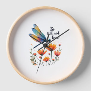 Be still and know Floral Dragonfly Christian Summe Clock