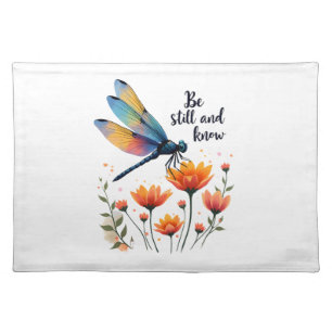 Be still and know Floral Dragonfly Christian Summe Cloth Placemat