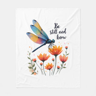 Be still and know Floral Dragonfly Christian Summe Fleece Blanket