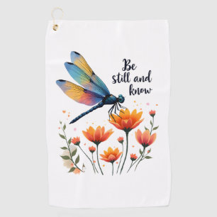 Be still and know Floral Dragonfly Christian Summe Golf Towel