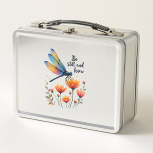 Be still and know Floral Dragonfly Christian Summe Metal Lunch Box
