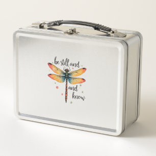 Be still and know Floral Dragonfly Christian Summe Metal Lunch Box