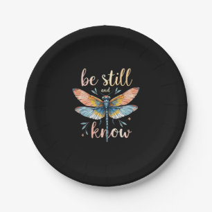 Be still and know Floral Dragonfly Christian Summe Paper Plates