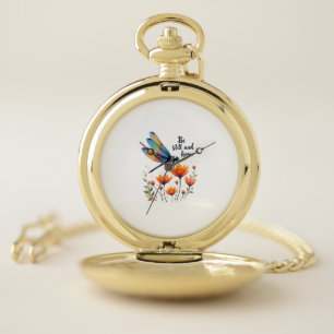 Be still and know Floral Dragonfly Christian Summe Pocket Watch