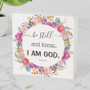 Be Still and Know I Am God Bible Pink Floral Woode Wooden Box Sign