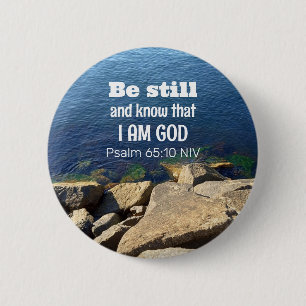 Be Still and Know I Am God Calm Blue Ocean Photo Button