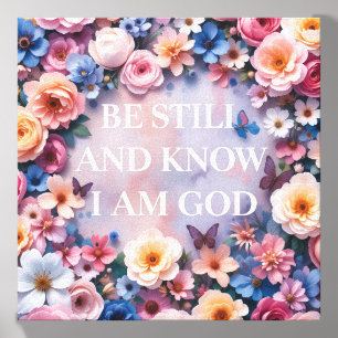 BE STILL AND KNOW I AM GOD - Watercolor Floral Canvas Photo Tile