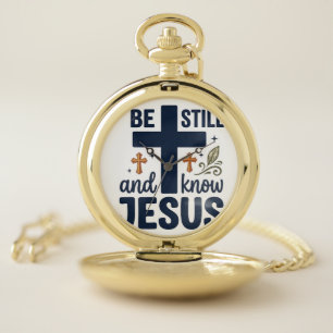 Be Still and Know Jesus Christian Typography Shirt Pocket Watch