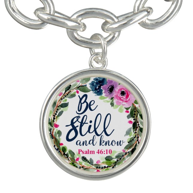 Be Still And Know Pink Floral Bible Verse Bracelet (Design)