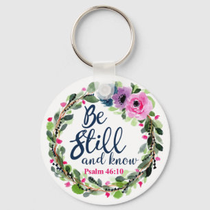 Be Still And Know Pink Floral Bible Verse Keychain