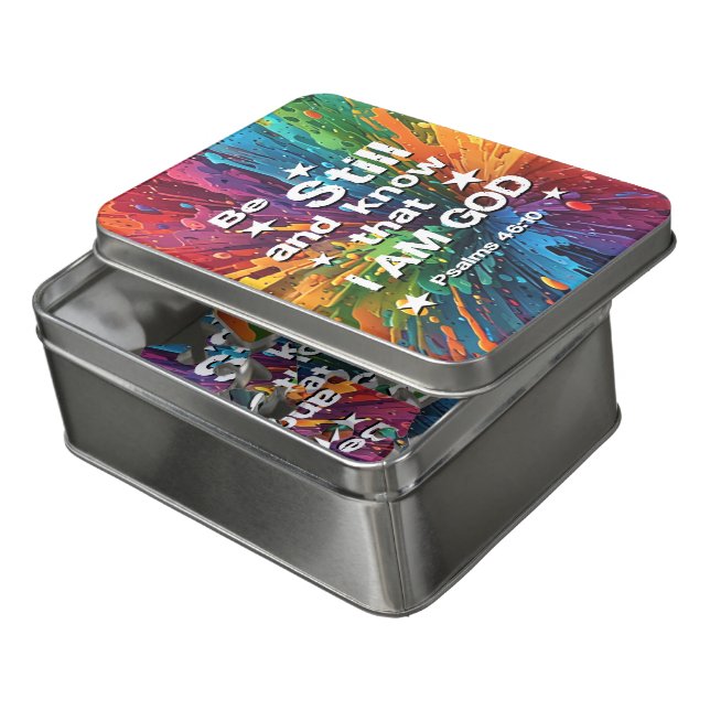 Be Still and Know Psalms Bible Verse Jigsaw Puzzle (Lid Open)