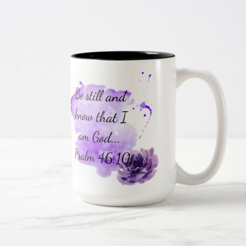 Be still and know purple watercolor mug