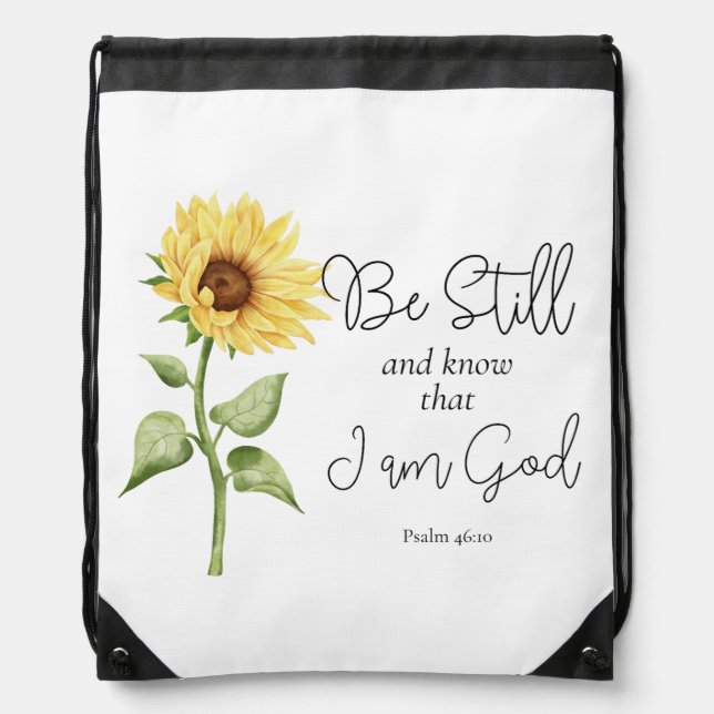 Be Still and Know that I am God Sunflower Drawstring Bag (Front)