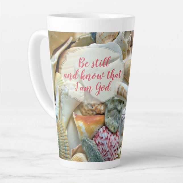 Be Still Christian Scripture Pretty Seashells Latte Mug (Left Angle)